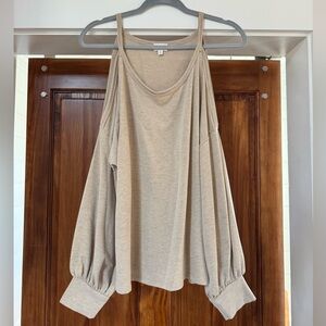 BKE Tan Cold Shoulder Blouse